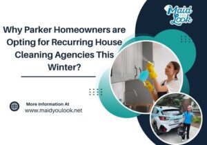 Professional maid service cleaning a Parker home foyer to remove winter slush and salt.