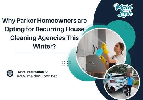 Professional maid service cleaning a Parker home foyer to remove winter slush and salt.